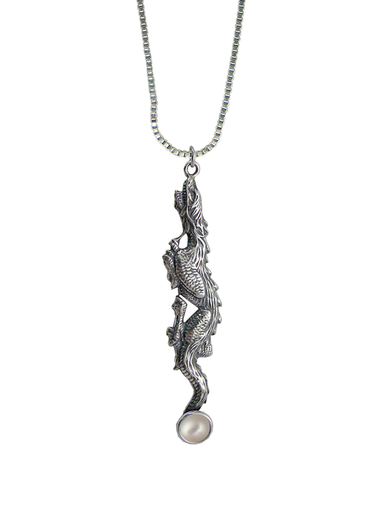 Sterling Silver Stealth Dragon Pendant With Cultured Freshwater Pearl